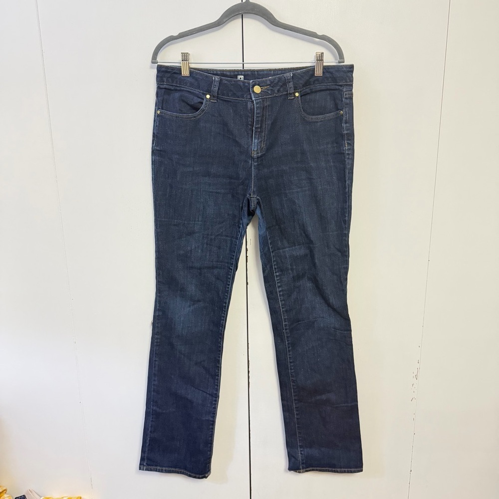 Liz Claiborne Stretch Straight Leg Jeans Size 10 Dark Wash Zip Pocket Denim